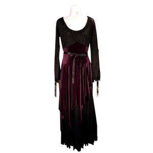 Deluxe Shrine Black Dress Belgium Lace Chiffon Deep Purple Velvet New